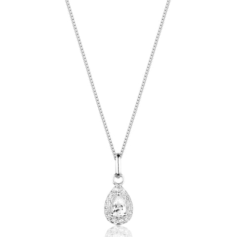 Colar Prata 925 Pingente Gota Feminino Delicado Zircônias