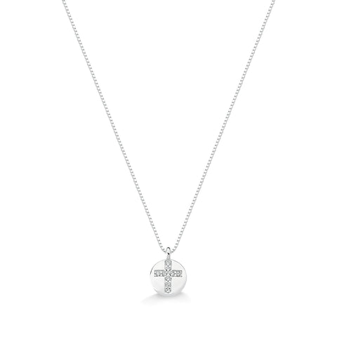Colar de Prata Pingente Círculo com Cruz em Zircônias Cristal