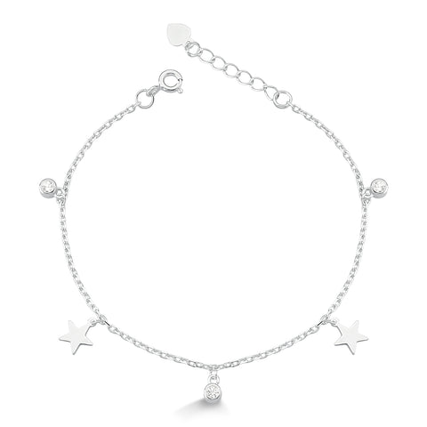 Pulseira de Prata Ponto de Luz e Estrelas