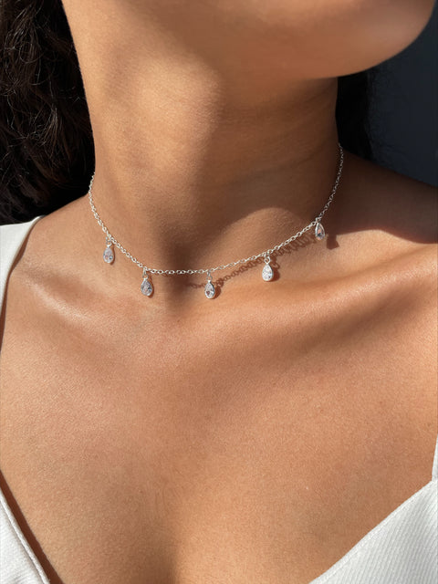 Choker em Prata Gota d´agua em Zircônias Cristal