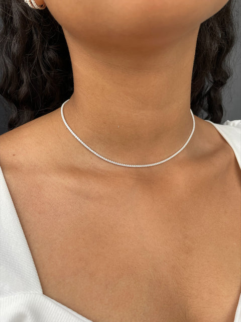 Choker de Prata Riviera com Pedras Zircônia Cristal