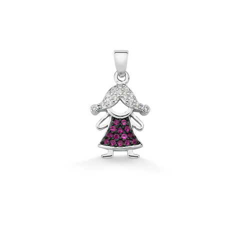 Pingente de Prata Menina com Zircônia Cristal e Rosa